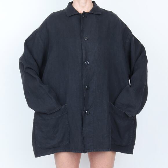 Vintage  90s FLAX by angelheart Oversize 100% Linen Jacket M - Picture 2 of 9